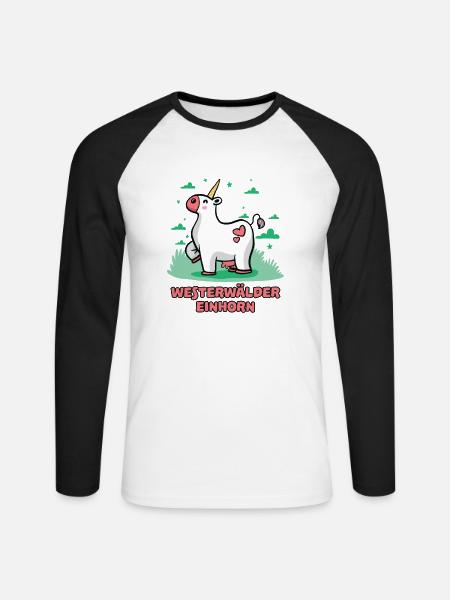 Westerwald Comic Einhorn Kuh Süß Bunt Lustig - Unisex Baseballshirt langarm - Weiß/Schwarz