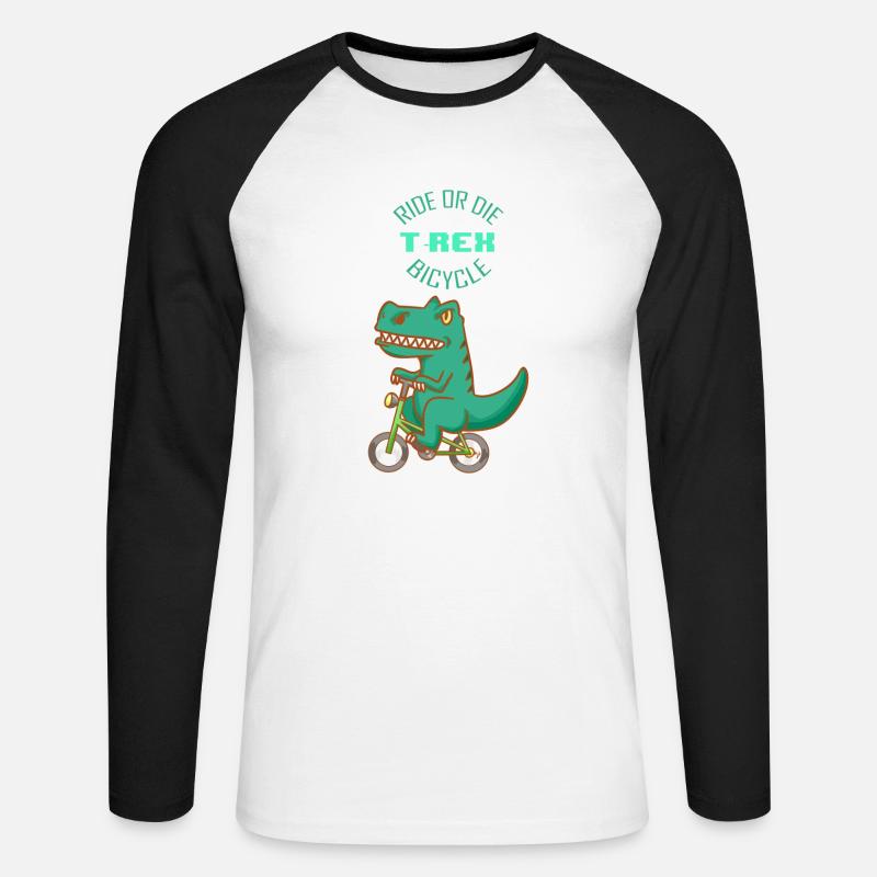 Strample oder sterbe - T-Rex Fahrrad - Unisex Baseballshirt langarm - Weiß/Schwarz