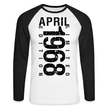 Birthday April 1968 April born in April 1968 - Unisex Long Sleeve Baseball T-Shirt - white/black - Front - Nik (191cm)
