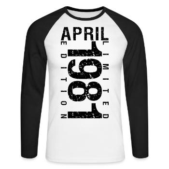 Birthday April 1981 April born in April 1981 - Unisex Long Sleeve Baseball T-Shirt - white/black - Front - Nik (191cm)