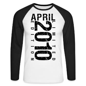 Birthday April 2010 April born in April 2010 - Unisex Long Sleeve Baseball T-Shirt - white/black - Front - Nik (191cm)