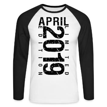 Geburtstag April 2019 April geboren im April 2019 - Unisex Baseballshirt langarm - Weiß/Schwarz - Vorne - Nik (191cm)