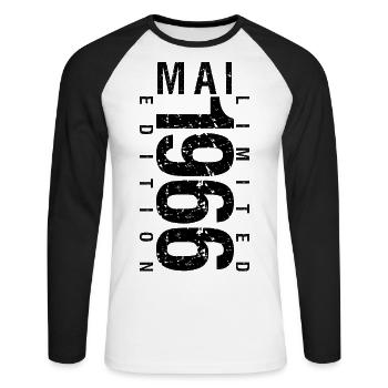 Anniversaire Mai 1966 Mai né en May 1966 - T-shirt baseball manches longues Homme - blanc/noir - Devant - Nik (191cm)