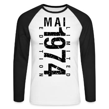 Anniversaire Mai 1974 Mai né en May 1974 - T-shirt baseball manches longues Homme - blanc/noir - Devant - Nik (191cm)