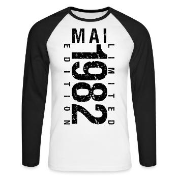 Mai 1982, Mai, 1982, cadeau Mai 1982, anniversaire - T-shirt baseball manches longues Homme - blanc/noir - Devant - Nik (191cm)