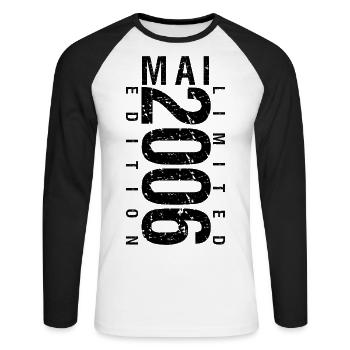 Anniversaire Mai 2006 Mai né en May 2006 - T-shirt baseball manches longues Homme - blanc/noir - Devant - Nik (191cm)
