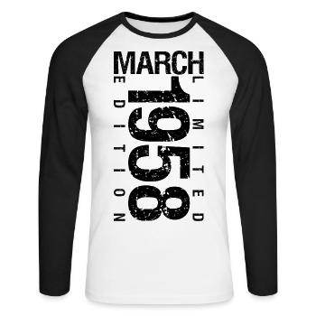 Anniversaire Mars 1958 Mars né en Mars - T-shirt baseball manches longues Homme - blanc/noir - Devant - Nik (191cm)