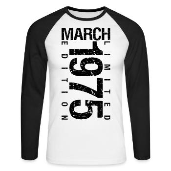 Anniversaire Mars 1975 Mars né en Mars - T-shirt baseball manches longues Homme - blanc/noir - Devant - Nik (191cm)