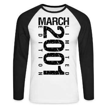 Anniversaire Mars 2001 Mars né en Mars - T-shirt baseball manches longues Homme - blanc/noir - Devant - Nik (191cm)