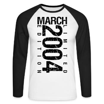 Anniversaire Mars 2004 Mars né en Mars - T-shirt baseball manches longues Homme - blanc/noir - Devant - Nik (191cm)
