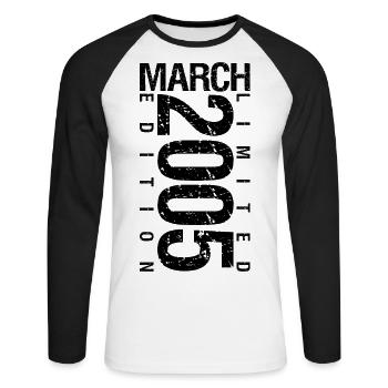 Anniversaire Mars 2005 Mars né en Mars - T-shirt baseball manches longues Homme - blanc/noir - Devant - Nik (191cm)