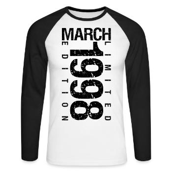 Anniversaire Mars 1998 Mars né en Mars - T-shirt baseball manches longues Homme - blanc/noir - Devant - Nik (191cm)