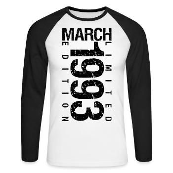 Anniversaire Mars 1993 Mars né en Mars - T-shirt baseball manches longues Homme - blanc/noir - Devant - Nik (191cm)