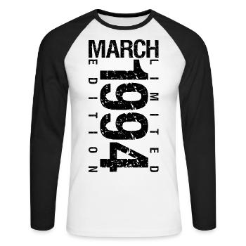 Anniversaire Mars 1994 Mars né en Mars - T-shirt baseball manches longues Homme - blanc/noir - Devant - Nik (191cm)