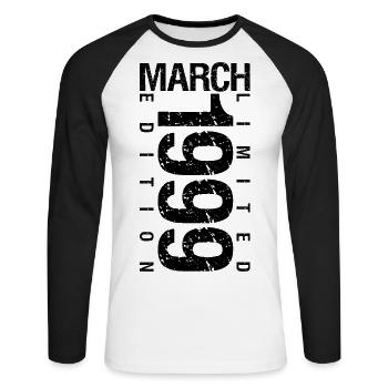 Anniversaire Mars 1999 Mars né en Mars - T-shirt baseball manches longues Homme - blanc/noir - Devant - Nik (191cm)