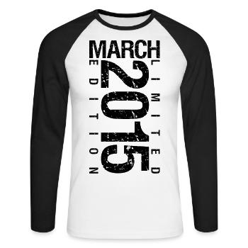 Anniversaire Mars 2015 Mars né en Mars - T-shirt baseball manches longues Homme - blanc/noir - Devant - Nik (191cm)