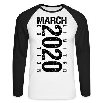 Anniversaire Mars 2020 Mars né en Mars - T-shirt baseball manches longues Homme - blanc/noir - Devant - Nik (191cm)