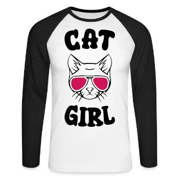 Cat Girl - Unisex Baseballshirt langarm - Weiß/Schwarz - Vorne - Nik (191cm)