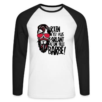 tete de mort hipster barbu citation rien parlant b - T-shirt baseball manches longues Homme - blanc/noir - Devant - Nik (191cm)