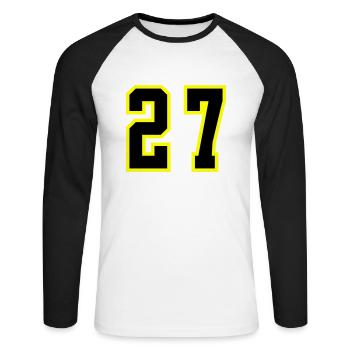 27 Zahl Trikot - Unisex Baseballshirt langarm - Weiß/Schwarz - Vorne - Nik (191cm)