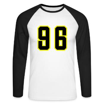 96 Number Leotard - Unisex Long Sleeve Baseball T-Shirt - white/black - Front - Nik (191cm)