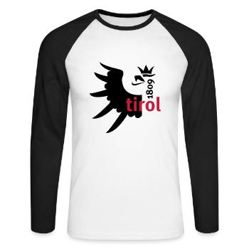 Tiroler Adler · Tirol 1809 - Unisex Baseballshirt langarm - Weiß/Schwarz - Vorne - Nik (191cm)