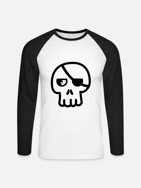 Skull Eye Patch Kawaii - Unisex Long Sleeve Baseball T-Shirt - white/black