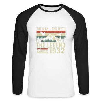 Retro 1932 Vintage - Cadeau D’anniversaire 1932 - T-shirt baseball manches longues Homme - blanc/noir - Devant - Nik (191cm)