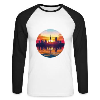 Hamburg Skyline - Unisex Baseballshirt langarm - Weiß/Schwarz - Vorne - Nik (191cm)