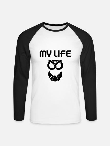 My life (Brezel, Hörnchen) - Unisex Baseballshirt langarm - Weiß/Schwarz