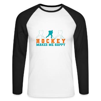 Hockey makes me happy - Unisex Long Sleeve Baseball T-Shirt - white/black - Front - Nik (191cm)