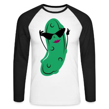 Eine schöne Gurken Frau lustige Gemüse Gurken - Unisex Baseballshirt langarm - Weiß/Schwarz - Vorne - Nik (191cm)
