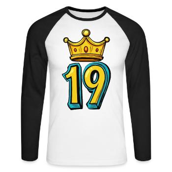 19 Couronne de chiffres - T-shirt baseball manches longues Homme - blanc/noir - Devant - Nik (191cm)