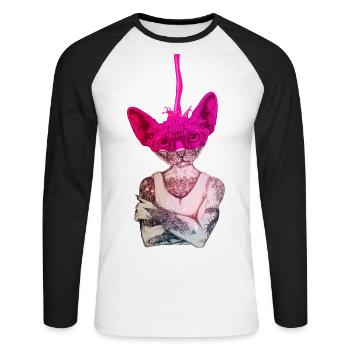 Sphynx Cat COULEUR - T-shirt baseball manches longues Homme - blanc/noir - Devant - Nik (191cm)