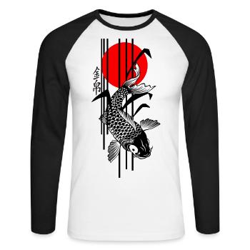 Bamboo Design - Nishikigoi - Koi Fish 3 - Unisex Baseballshirt langarm - Weiß/Schwarz - Vorne - Nik (191cm)