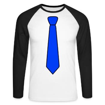 Krawatte blau - Unisex Baseballshirt langarm - Weiß/Schwarz - Vorne - Nik (191cm)