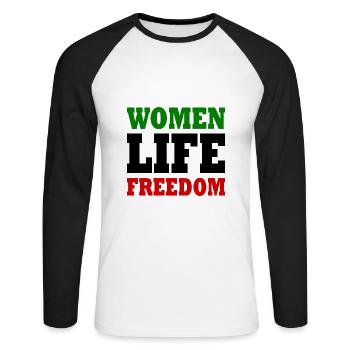Women life freedom iran - Unisex Baseballshirt langarm - Weiß/Schwarz - Vorne - Nik (191cm)