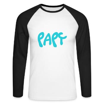 PAPY. FÊTE DES PÈRES. BONNE FÊTE PAPY. JE T'AIME. - T-shirt baseball manches longues Homme - blanc/noir - Devant - Nik (191cm)