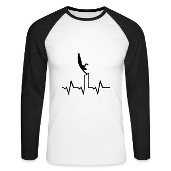 Turnen, Turner am Reck & EKG Herzschlag - Unisex Baseballshirt langarm - Weiß/Schwarz - Vorne - Nik (191cm)