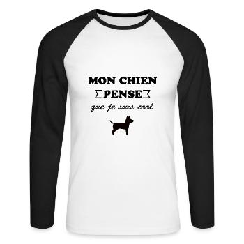 mon chien pense que je suis cool t-shirt humour - T-shirt baseball manches longues Homme - blanc/noir - Devant - Nik (191cm)