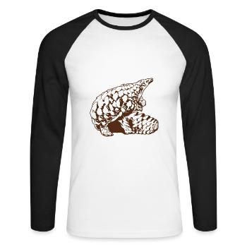 Cool Pangolin Sketch Graphic Wildlife Creature - Unisex Long Sleeve Baseball T-Shirt - white/black - Front - Nik (191cm)