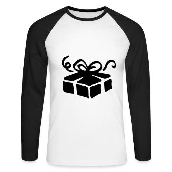 Schachtel Geschenk / gift box - present - Unisex Baseballshirt langarm - Weiß/Schwarz - Vorne - Nik (191cm)