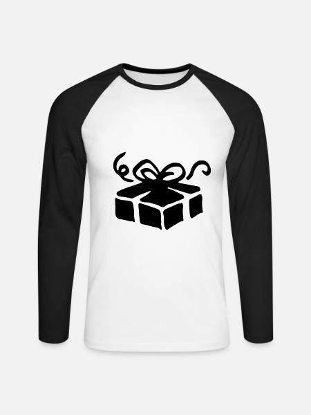Box gift / gift box - present - Unisex Long Sleeve Baseball T-Shirt - white/black