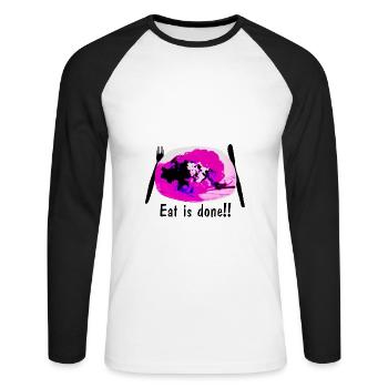 Eat is done!! (pink) - Unisex Baseballshirt langarm - Weiß/Schwarz - Vorne - Nik (191cm)