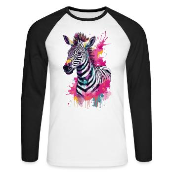 Zebra niedlich bunt in Aquarellfarben - Unisex Baseballshirt langarm - Weiß/Schwarz - Vorne - Nik (191cm)