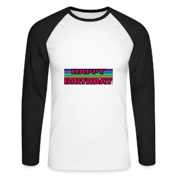 JAHRESTAG. ALLES GUTE ZUM GEBURTSTAG!. ALLES GUTE ZUM GEBURTSTAG!. - Unisex Baseballshirt langarm - Weiß/Schwarz - Vorne - Nik (191cm)