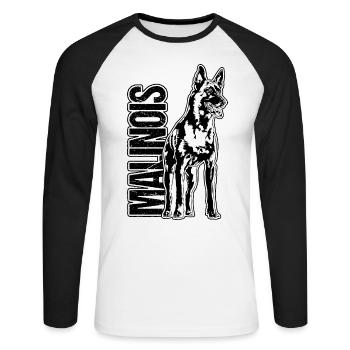 MALINOIS Portrait Chien Chien Wilsigns - T-shirt baseball manches longues Homme - blanc/noir - Devant - Nik (191cm)
