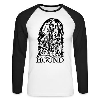 AFGHAN HOUND Portrait Wilsigns Chiens Chien - T-shirt baseball manches longues Homme - blanc/noir - Devant - Nik (191cm)