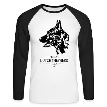 Berger Hollandais Papa Chien Chien Wilsigns - T-shirt baseball manches longues Homme - blanc/noir - Devant - Nik (191cm)