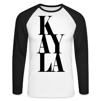 Kayla Nom Prénom Police moderne Word Art - T-shirt baseball manches longues Homme - blanc/noir - Devant - Nik (191cm)